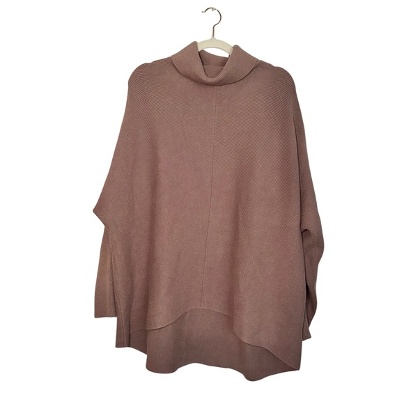 Sweaters - 113. Mauve Color High Low Crowl Neck Poncho Sweater